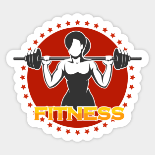 Woman holds Barbell Fitness Emblem Sticker